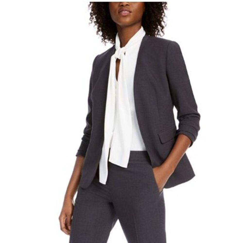 Bar III Dark Grey Collarless Blazer Size L NWT Modern Career Jacket Oversized
